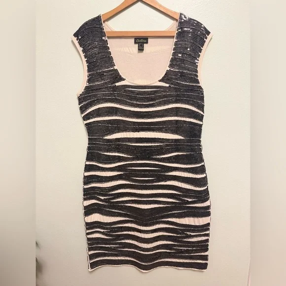 Cartise Chic Black and Cream Striped Mini Dress - Picture 3 of 6